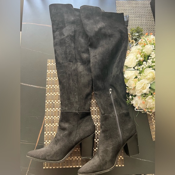 Over the Knee Thigh High Boots Black Faux Mid Chunky Heel 10M - Picture 4 of 8